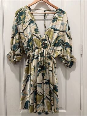 glam Marble Swirl Mini Dress in Cream, Green & Teal